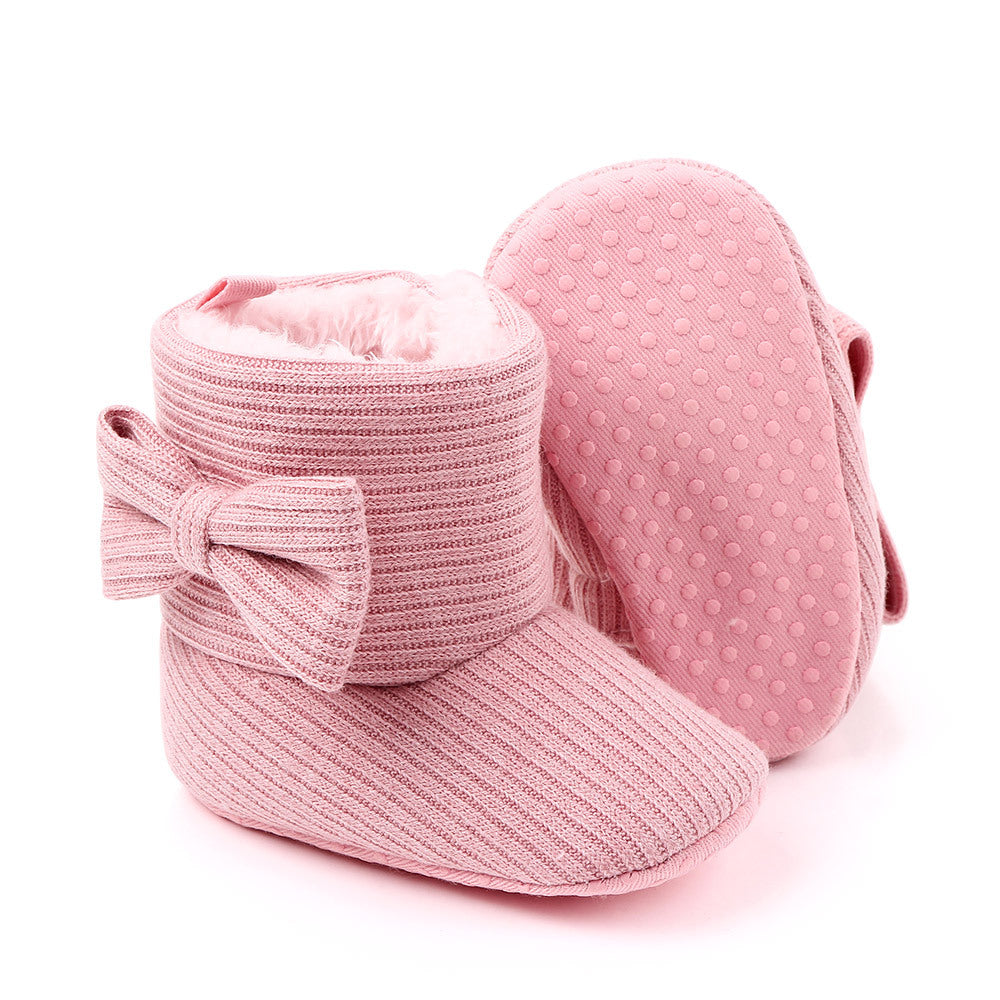 SIDE BOW HIGH TOP APPLIQUE BOOTIES - LIGHT PINK