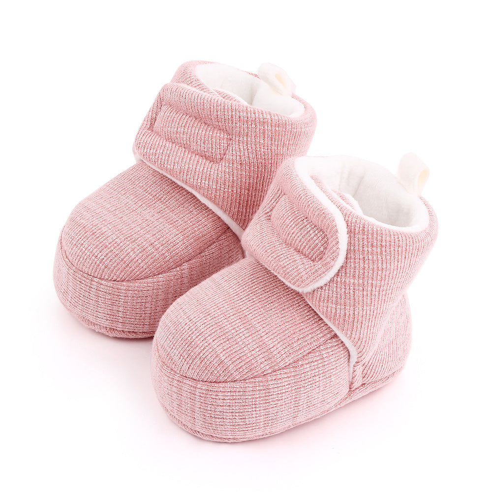 SOLID VELCRO CLOSURE HIGH TOP BOOTIES - LIGHT PINK