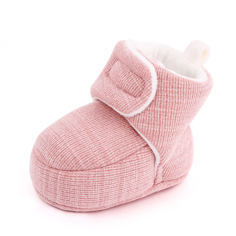 SOLID VELCRO CLOSURE HIGH TOP BOOTIES - LIGHT PINK
