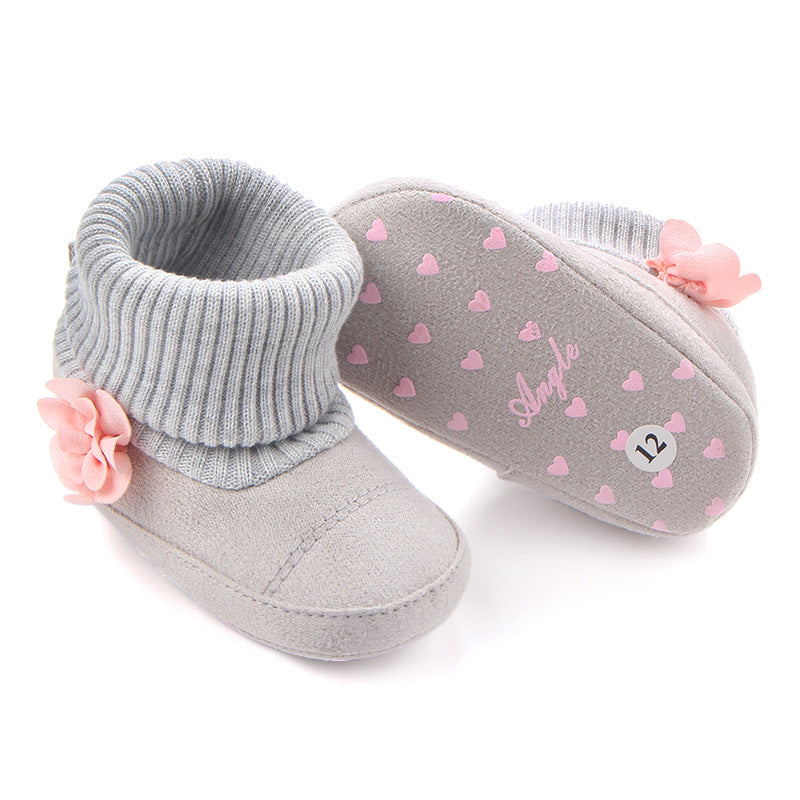 FLOWER APPLIQUE SOCKS STYLE HIGH TOP BOOTIES - GREY
