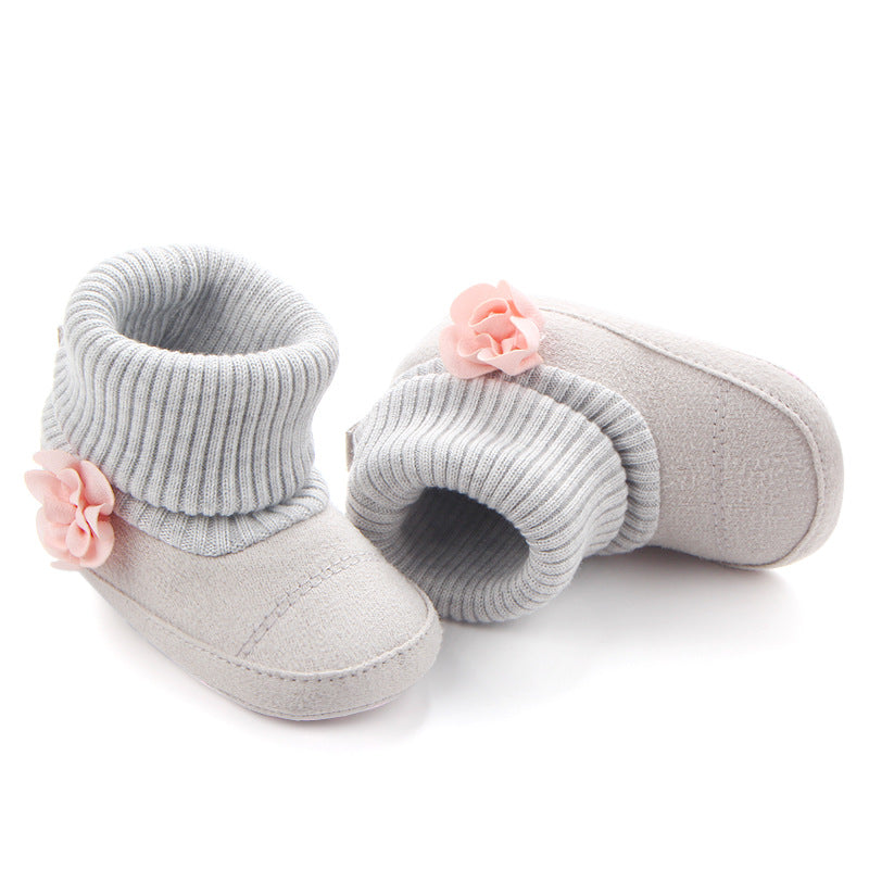 FLOWER APPLIQUE SOCKS STYLE HIGH TOP BOOTIES - GREY