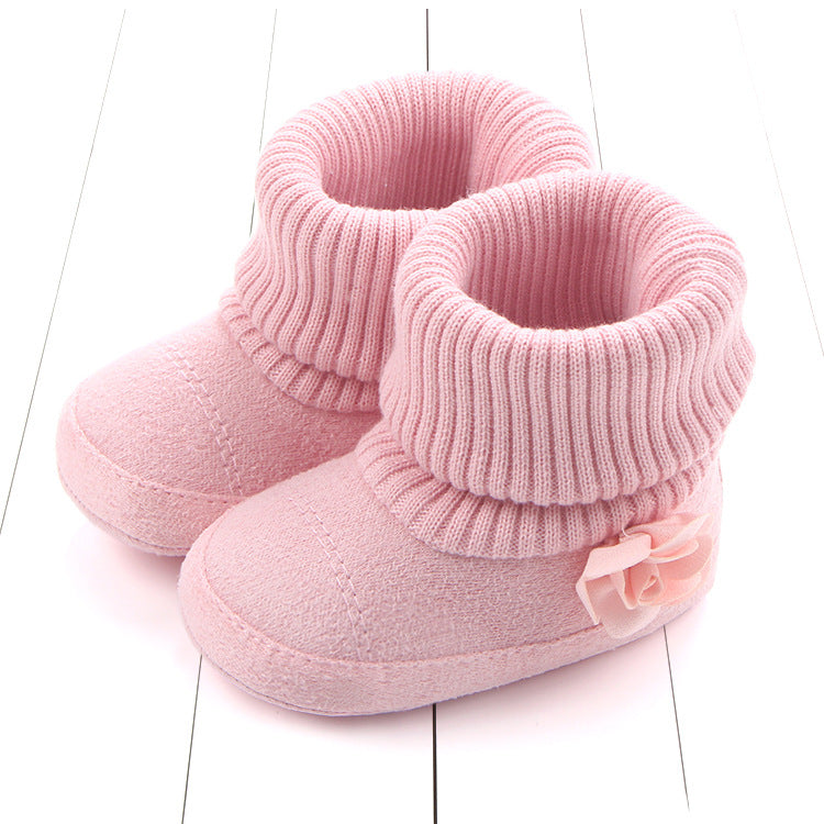 FLOWER APPLIQUE SOCKS STYLE HIGH TOP BOOTIES - LIGHT PINK