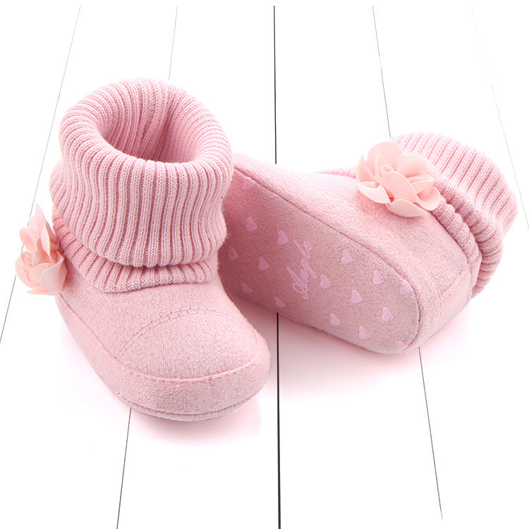 FLOWER APPLIQUE SOCKS STYLE HIGH TOP BOOTIES - LIGHT PINK