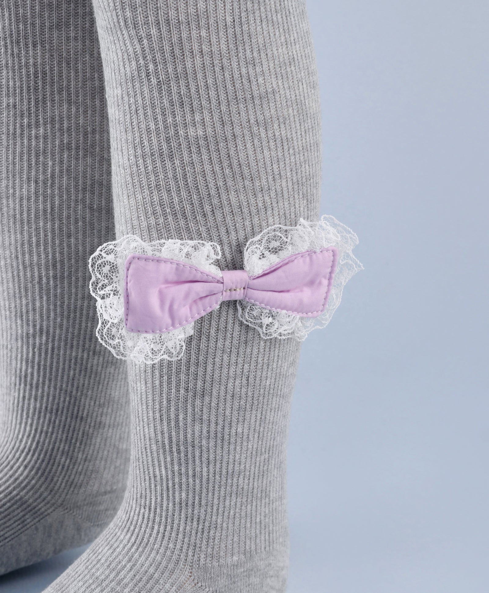 Frill Bow Applique Footed Leggings - Grey