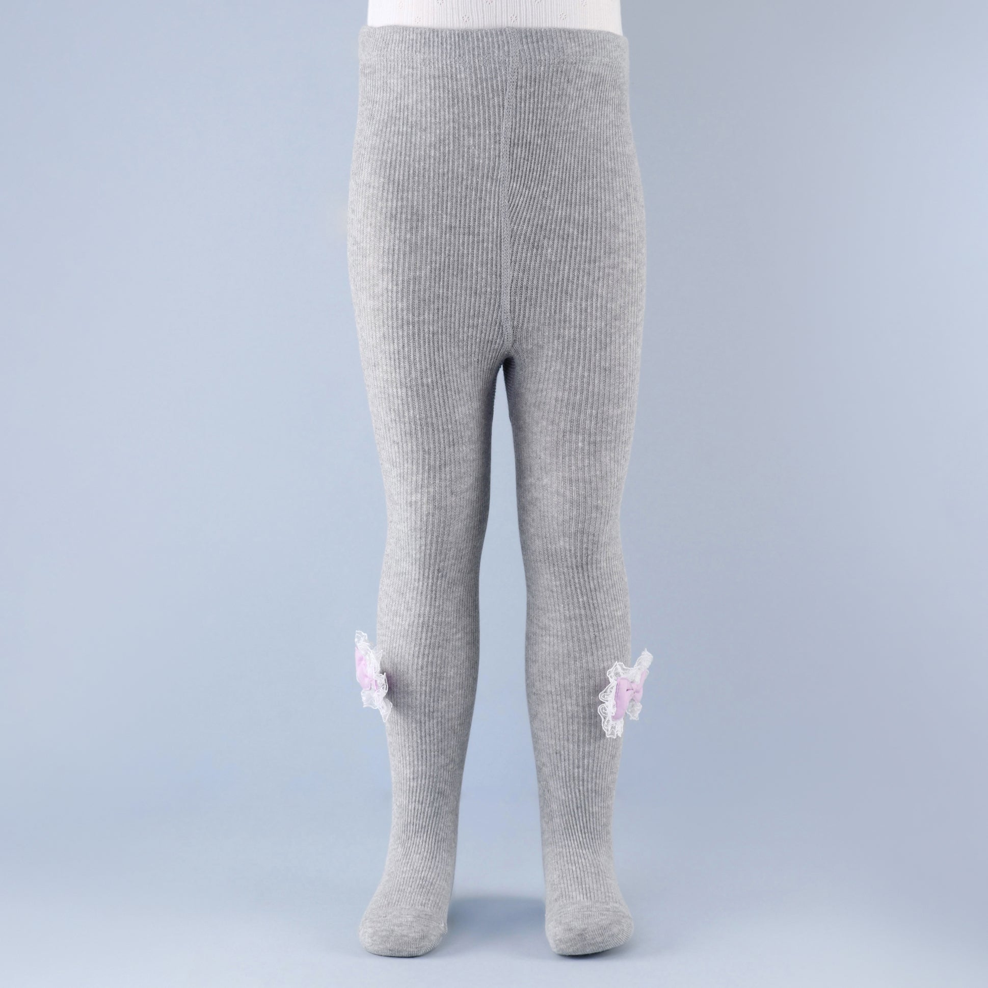 Frill Bow Applique Footed Leggings - Grey