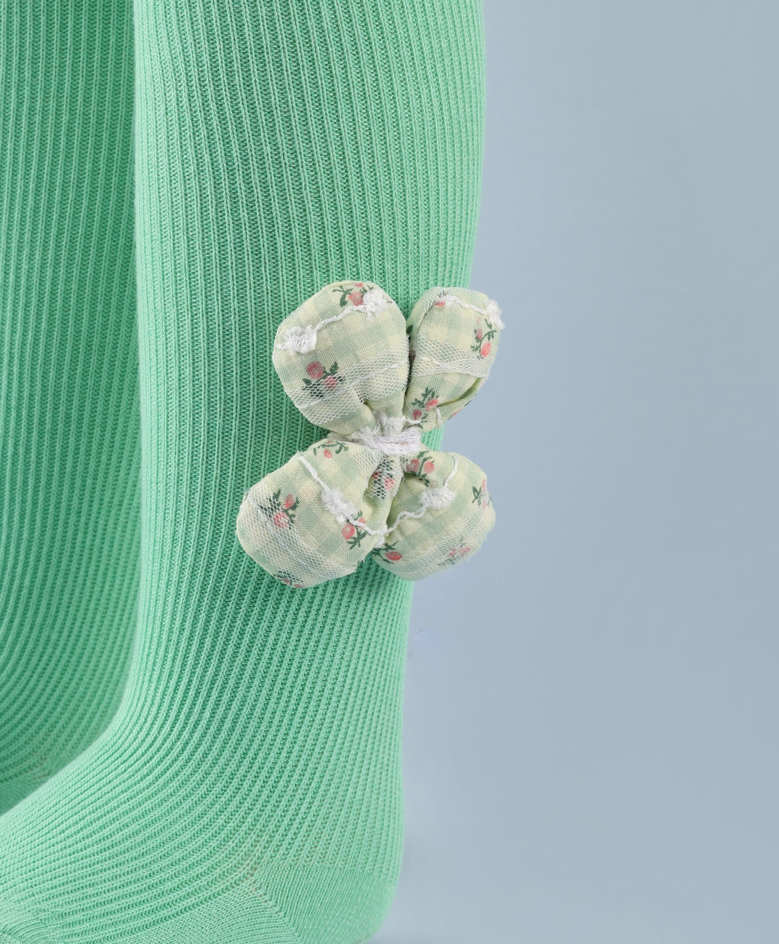 Flower Applique Footed Leggings - Green