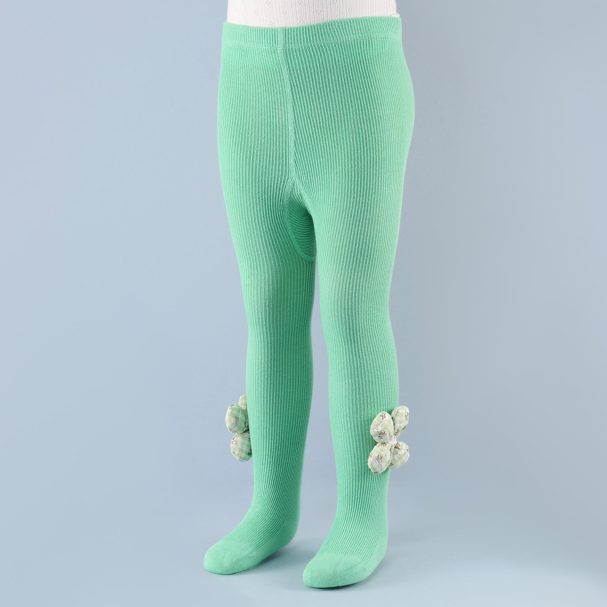 Flower Applique Footed Leggings - Green