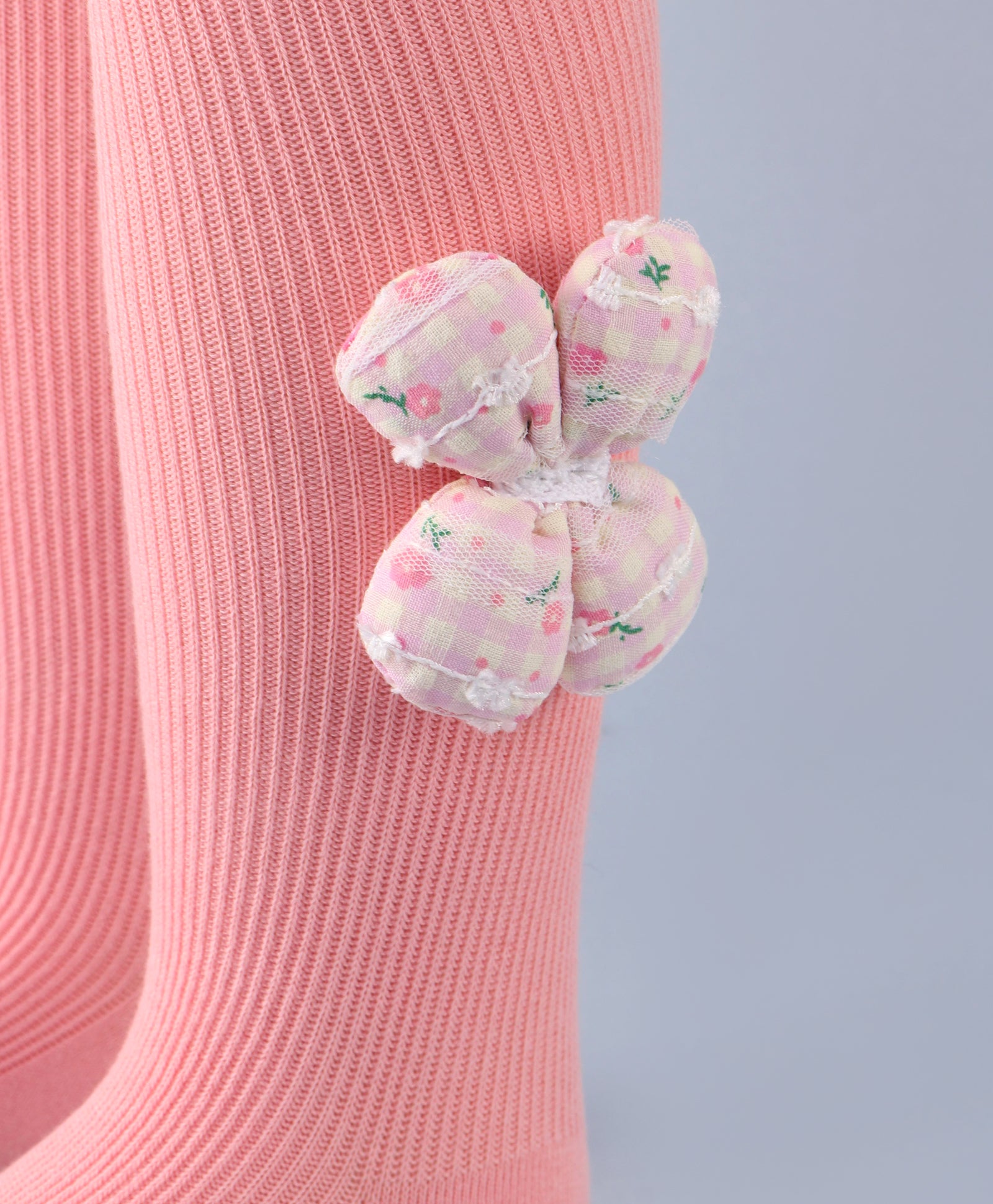 Flower Applique Footed Leggings - Light Pink