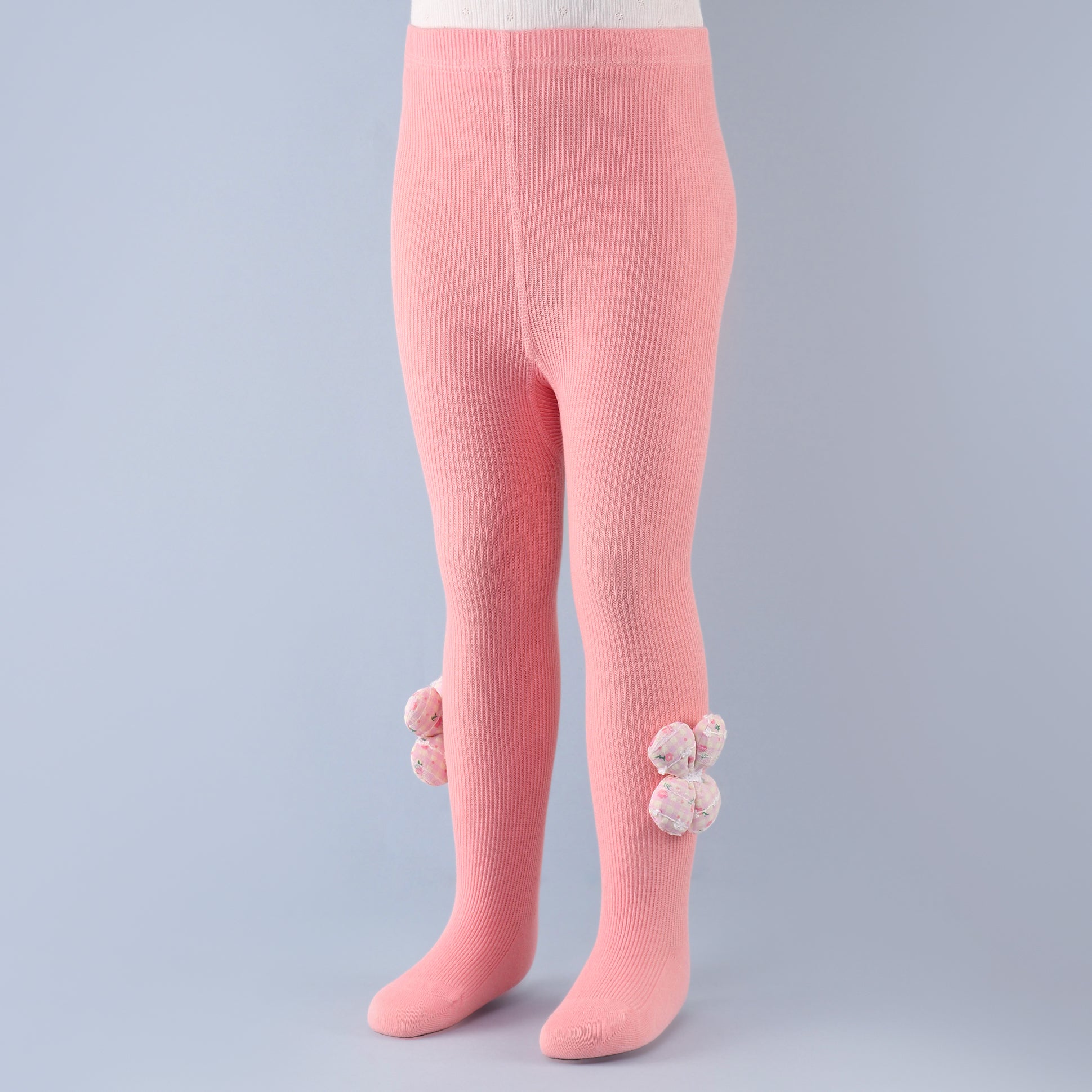 Flower Applique Footed Leggings - Light Pink