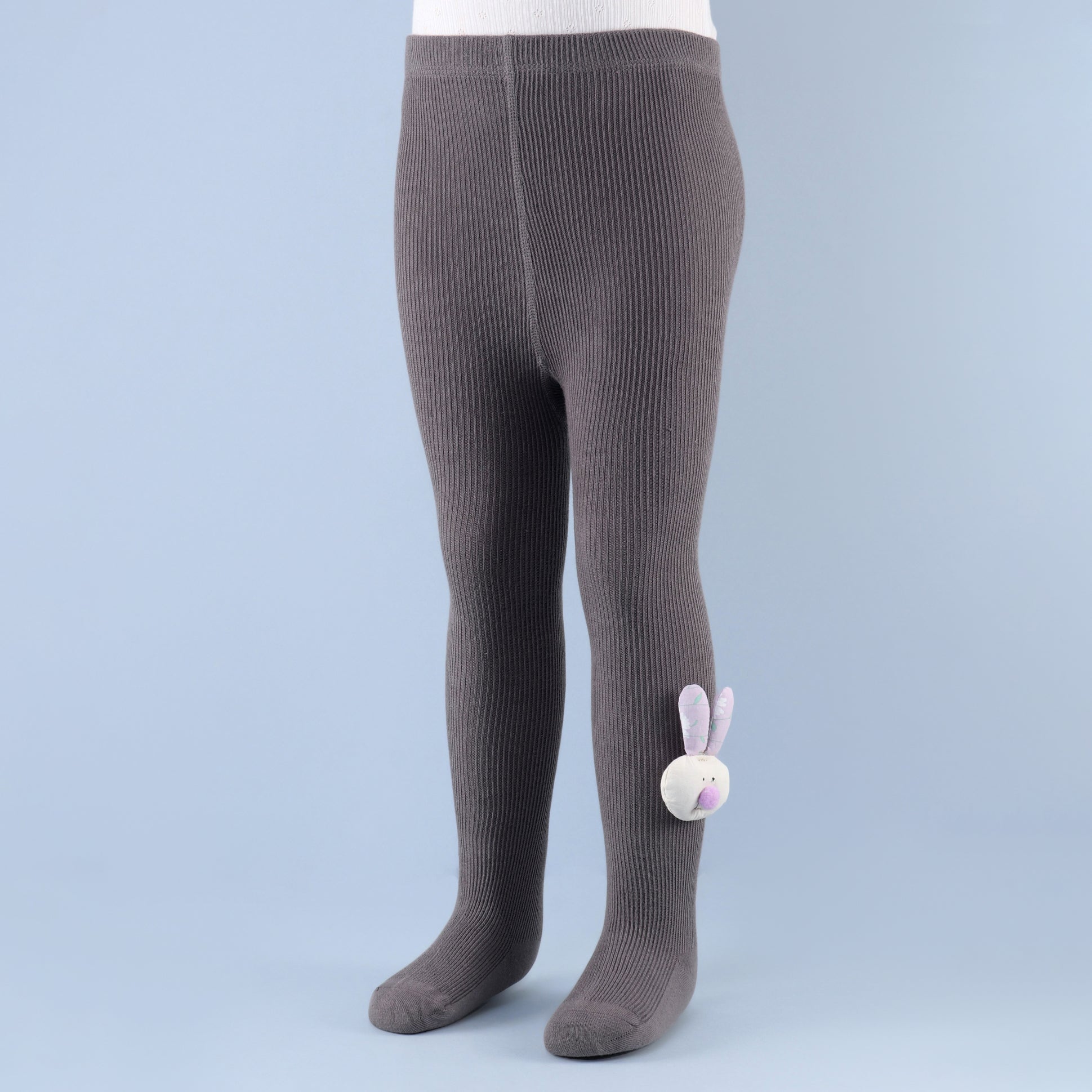 Bunny Applique Footed Leggings - Dark Grey