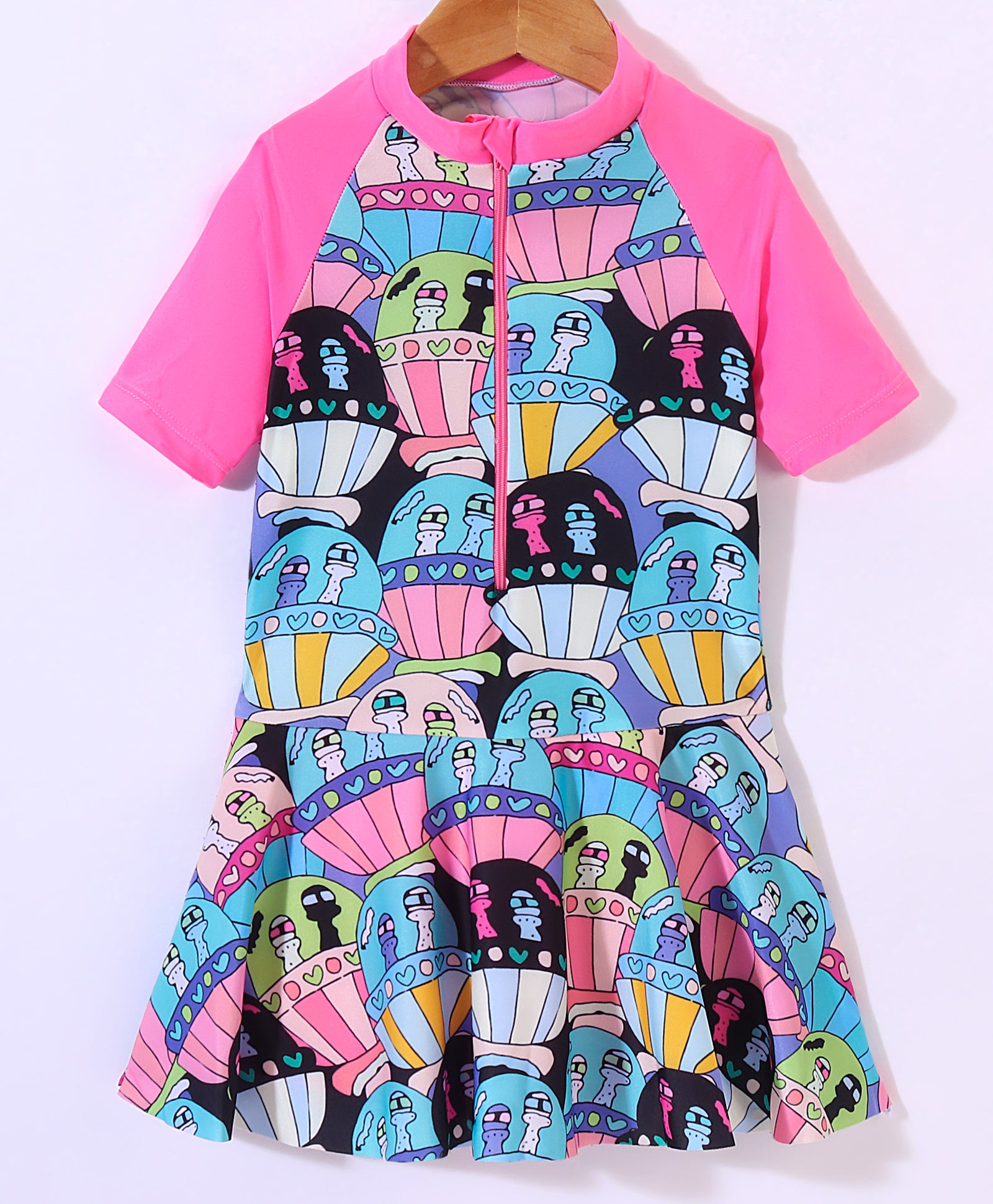 SPACE SHIP FROCK STYLE PRINTED SWIM SUIT - MULTICOLOUR