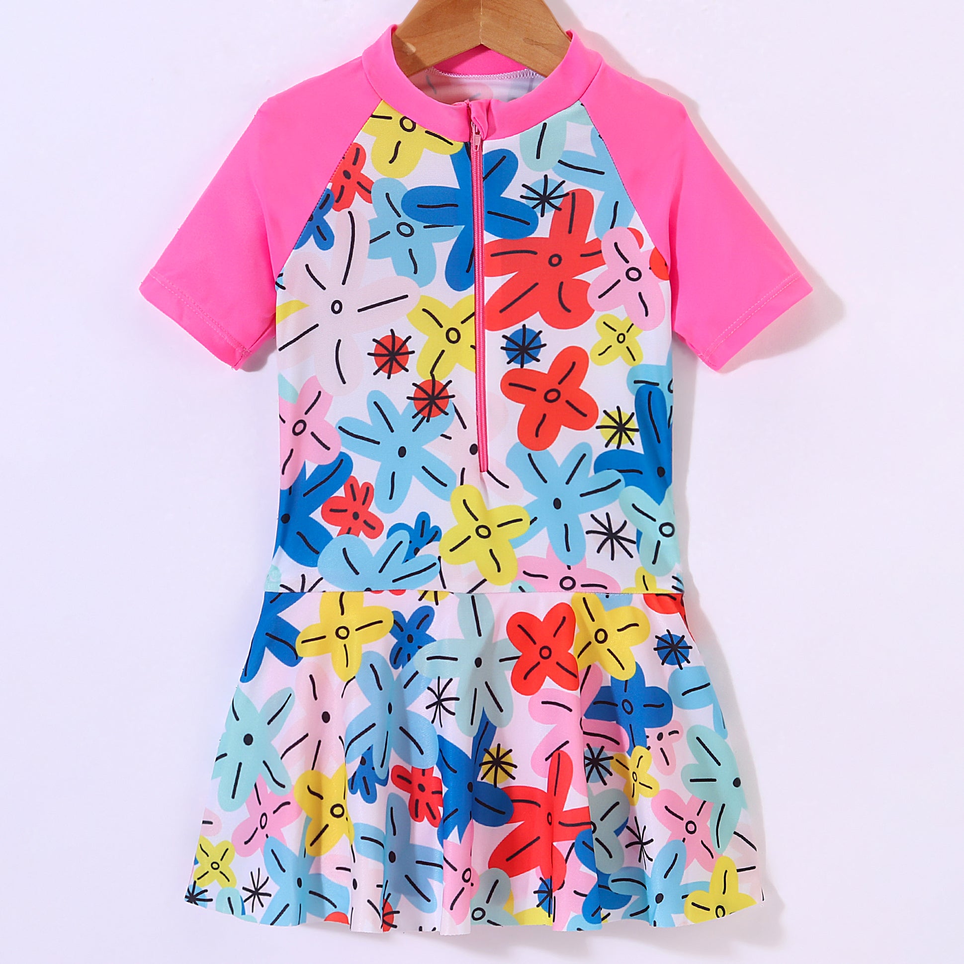 FROCK STYLE PRINTED SWIM SUIT - PINK