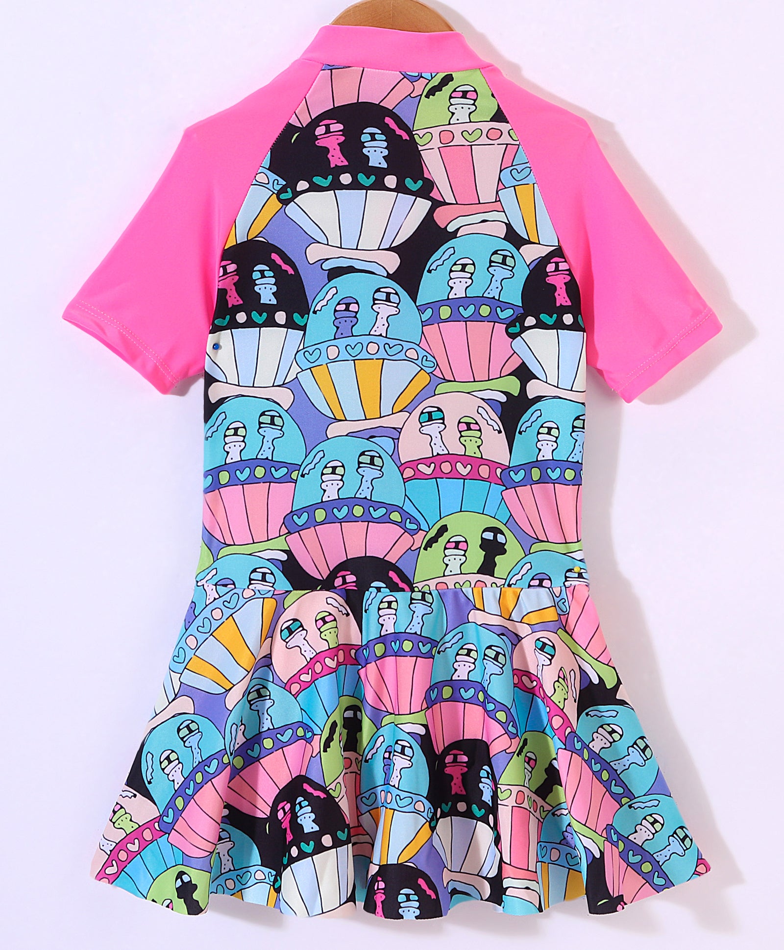 SPACE SHIP FROCK STYLE PRINTED SWIM SUIT - MULTICOLOUR
