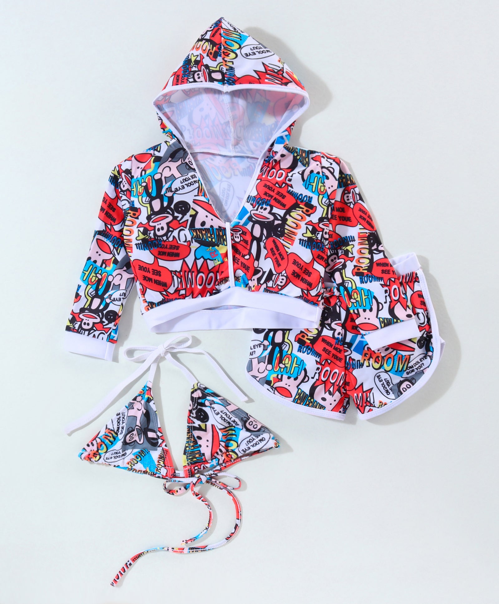 BRIKIN JACKET 3PC BIKINI SWIMSUIT - WHITE & RED