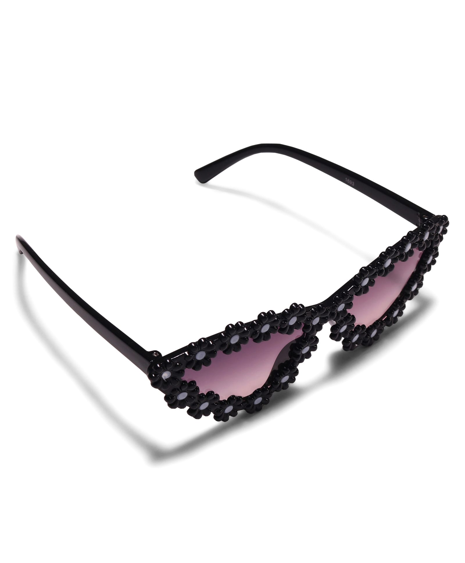 CAT EYES SHAPE FLOWER APPLIQUE SUNGLASSES