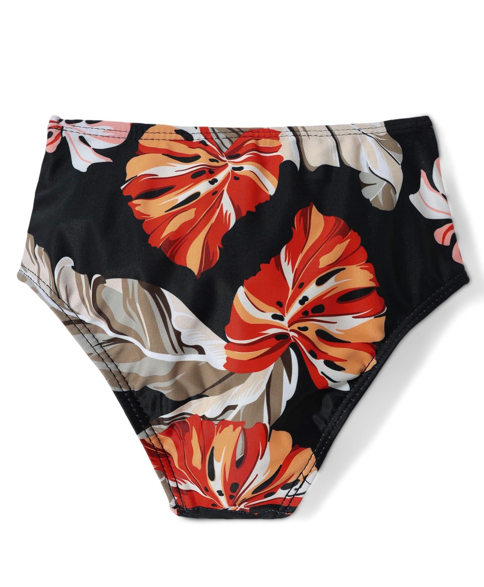 Knot Detailed Leaves Printed 2 Piece Swimsuit - Black