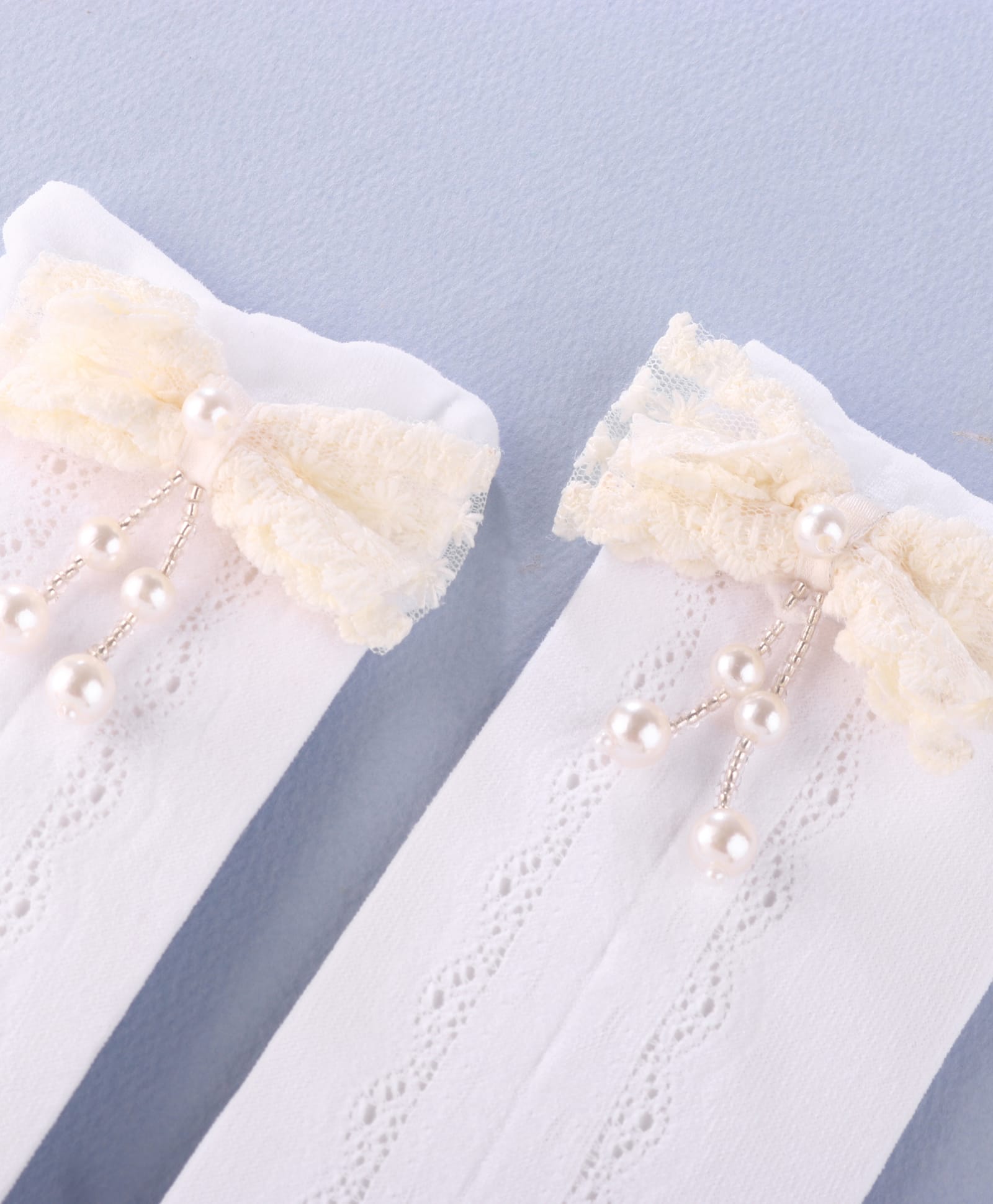 BOW & PEARL APPLIQUE KNEE LENGTH SOCKS