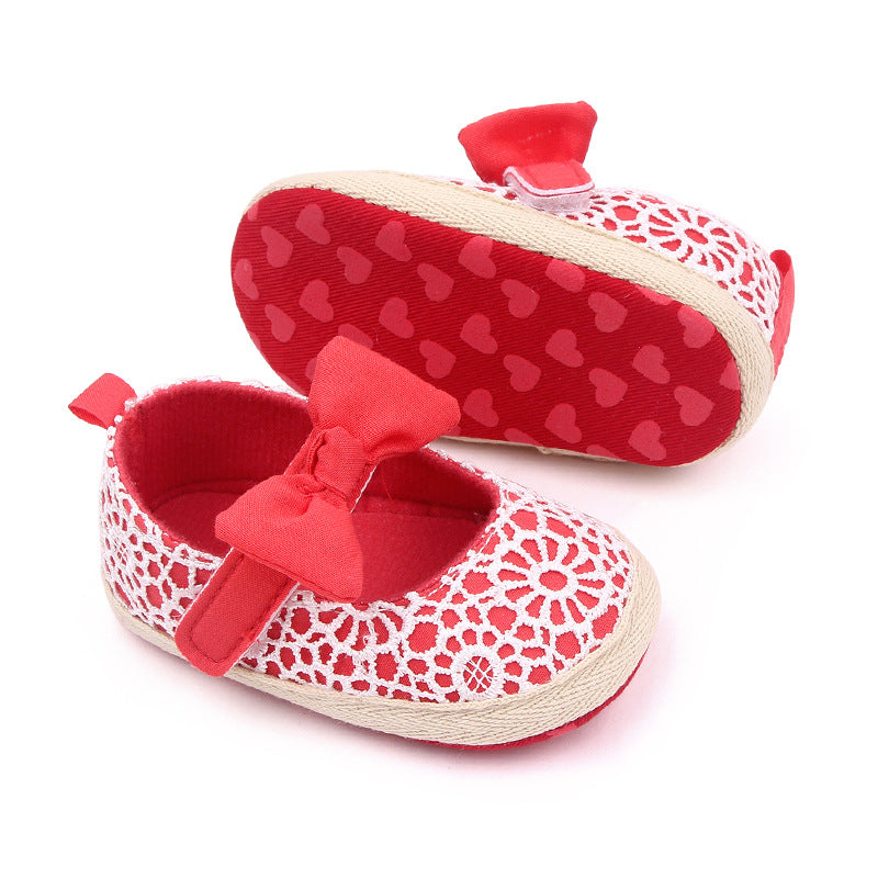 BOW NET APPLIQUE BOOTIES - RED