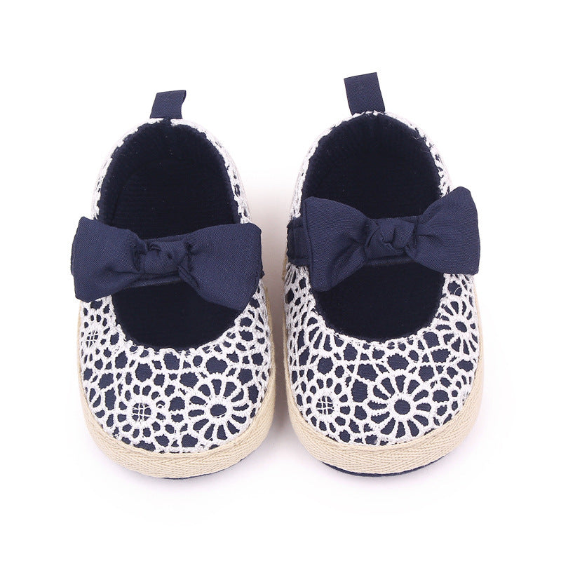 BOW NET APPLIQUE BOOTIES - NAVY BLUE