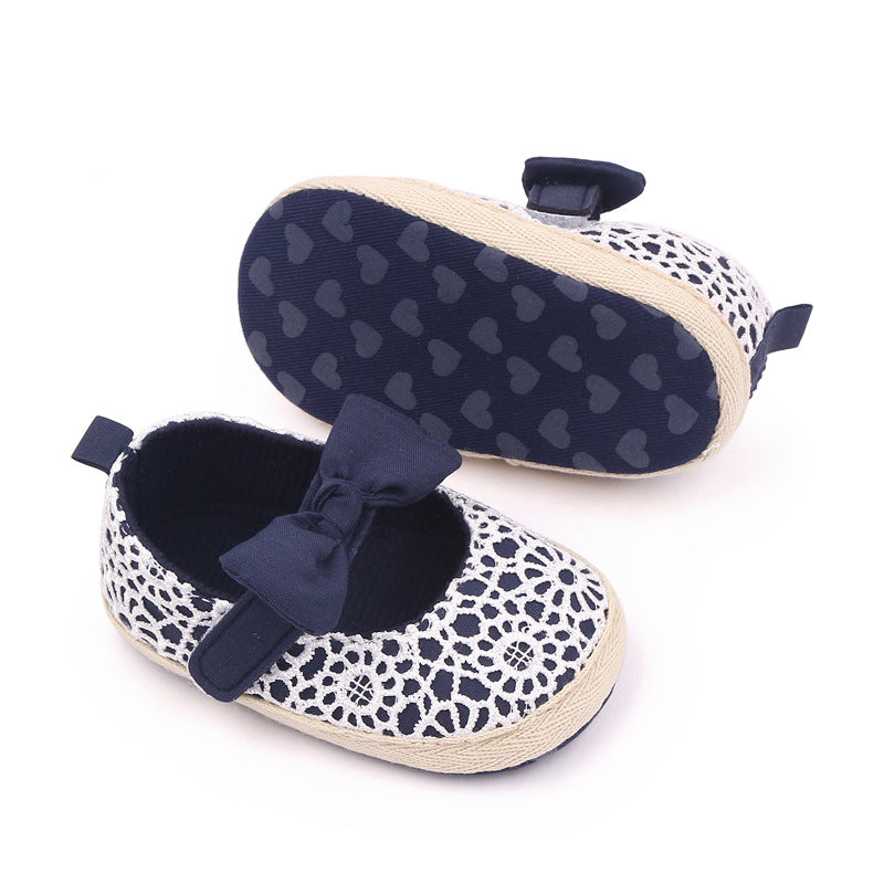 BOW NET APPLIQUE BOOTIES - NAVY BLUE