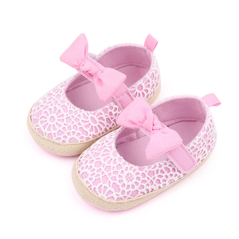 BOW NET APPLIQUE BOOTIES - PINK