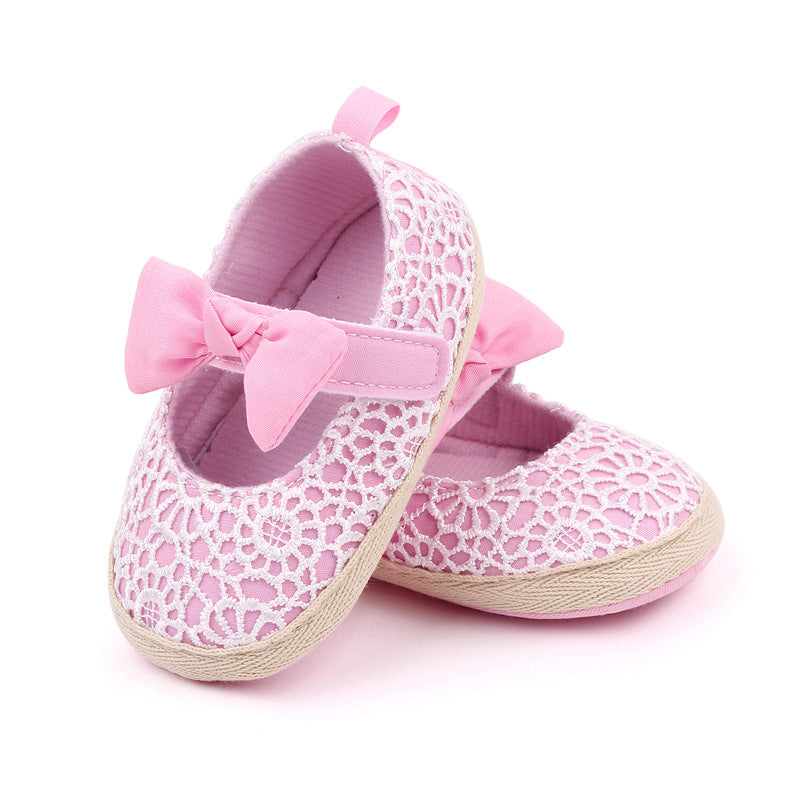 BOW NET APPLIQUE BOOTIES - PINK