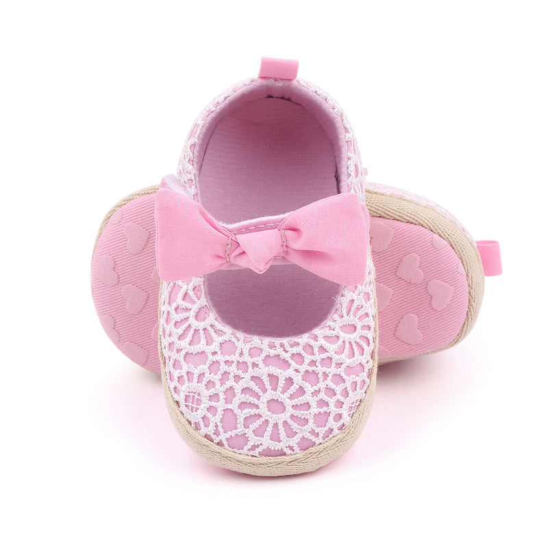 BOW NET APPLIQUE BOOTIES - PINK