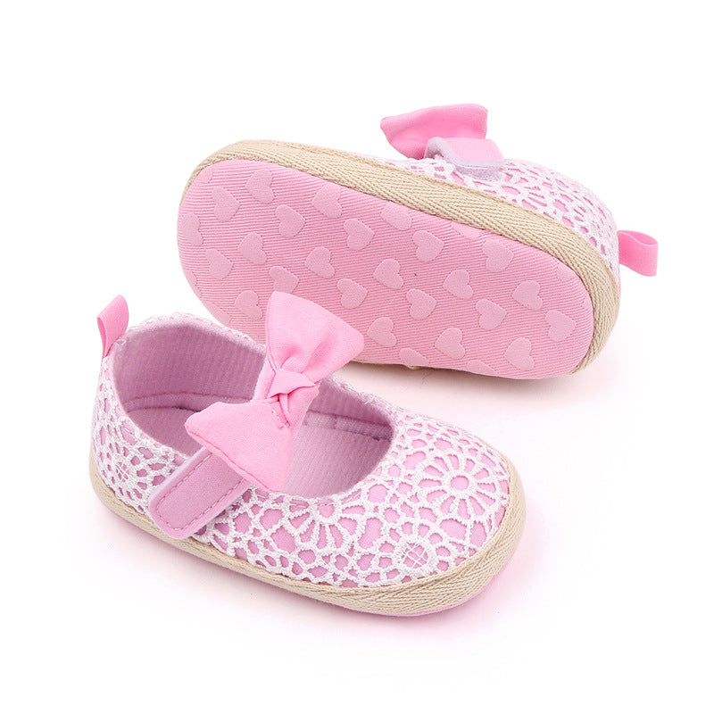 BOW NET APPLIQUE BOOTIES - PINK