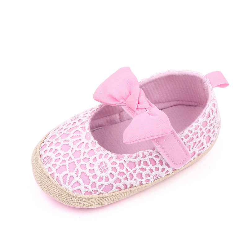 BOW NET APPLIQUE BOOTIES - PINK