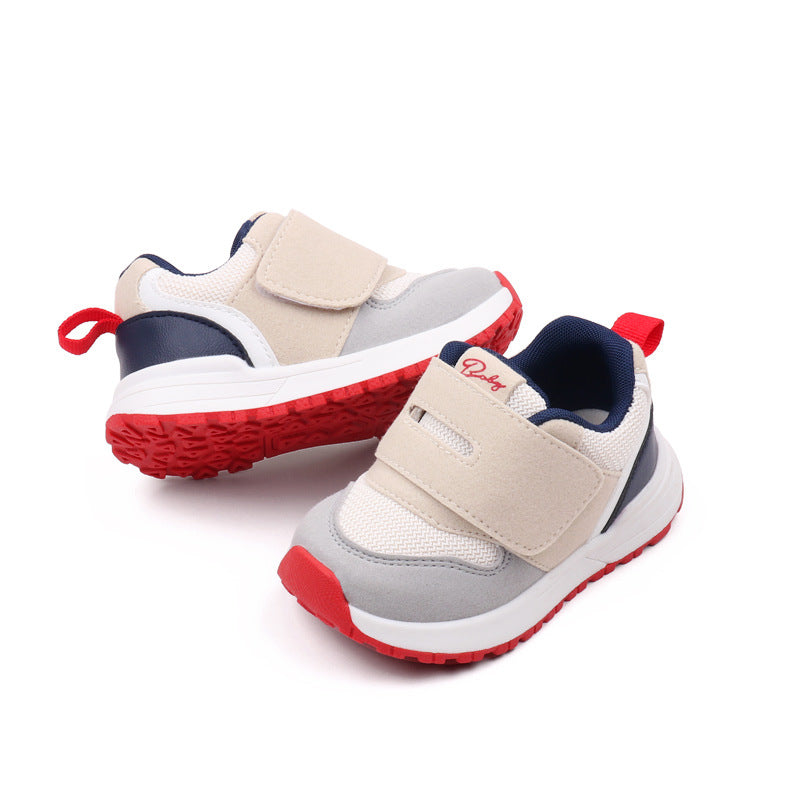 DUAL COLOR PREWALKERS SHOES - BEIGE & RED