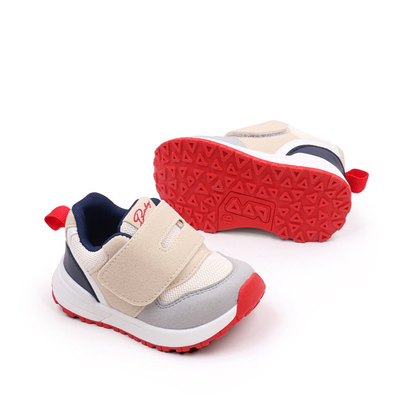 DUAL COLOR PREWALKERS SHOES - BEIGE & RED