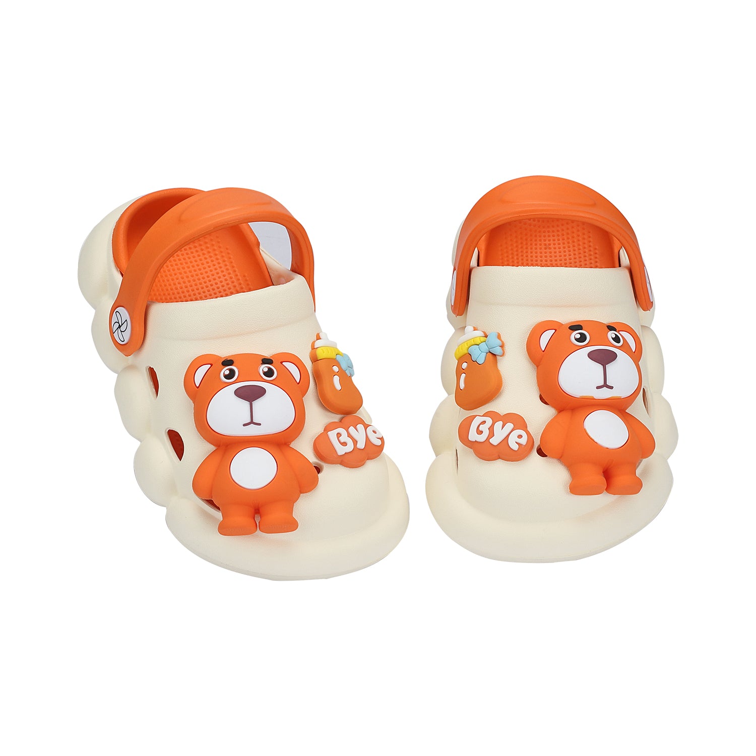BEAR CARTOON APPLIQUE DETAILED CLOGS - ORANGE