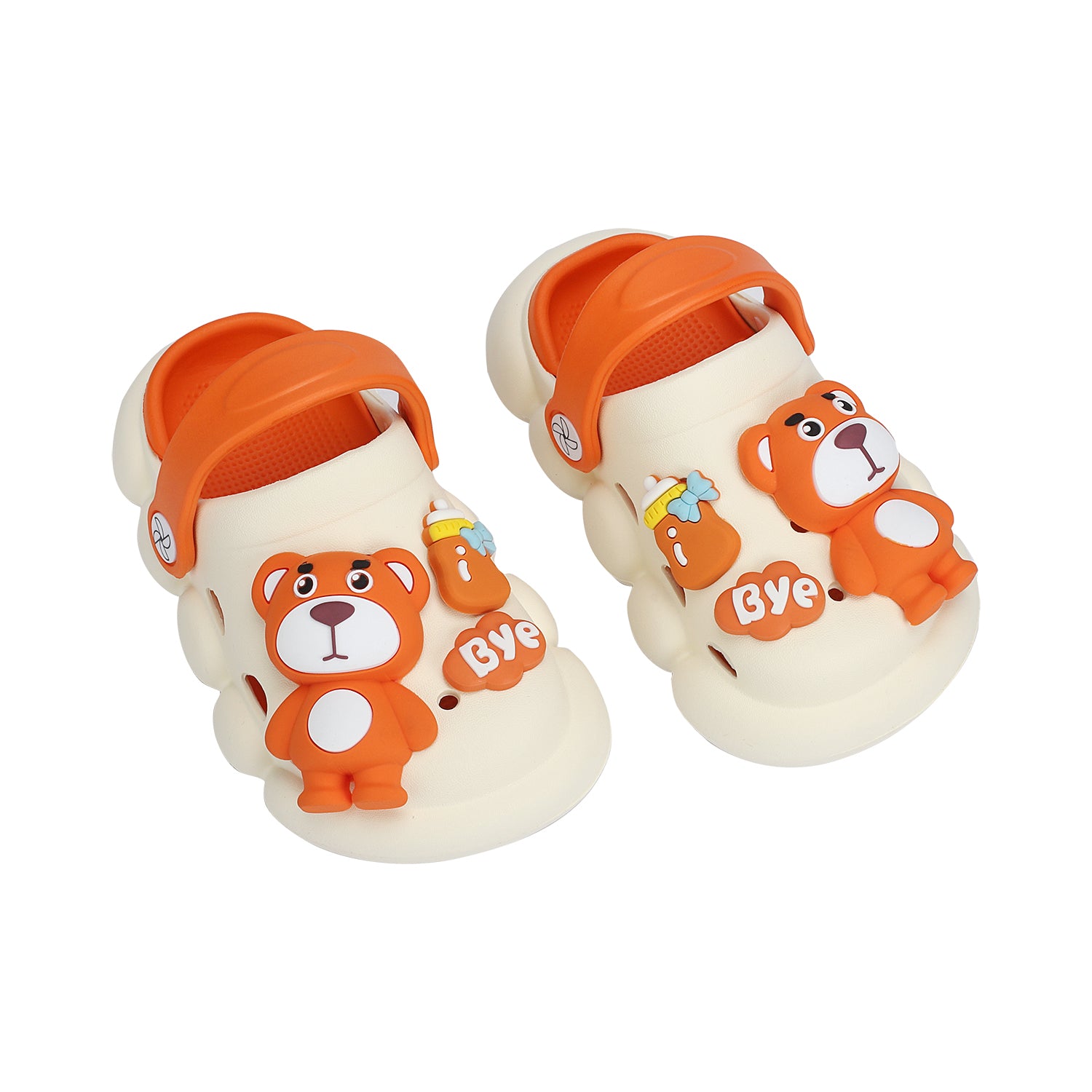 BEAR CARTOON APPLIQUE DETAILED CLOGS - ORANGE