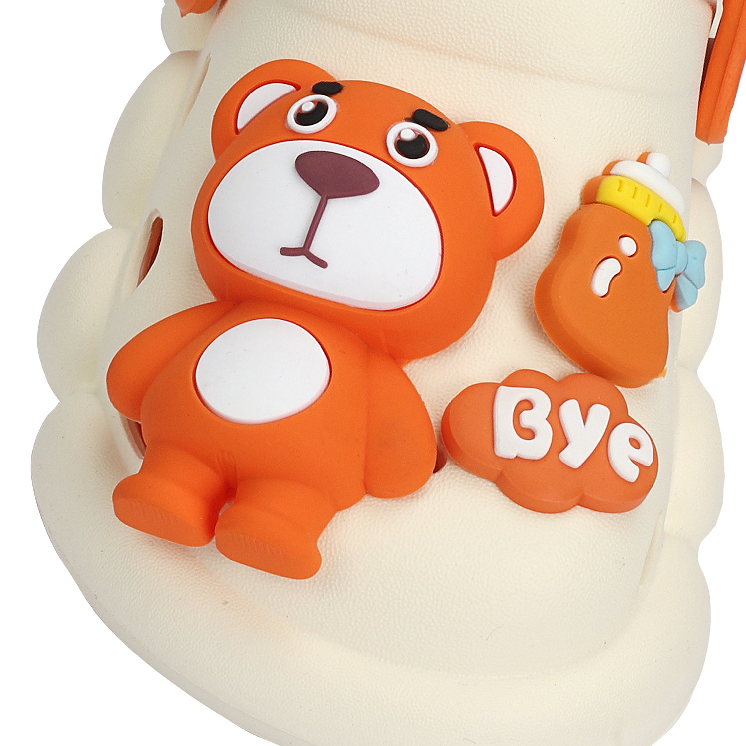 BEAR CARTOON APPLIQUE DETAILED CLOGS - ORANGE