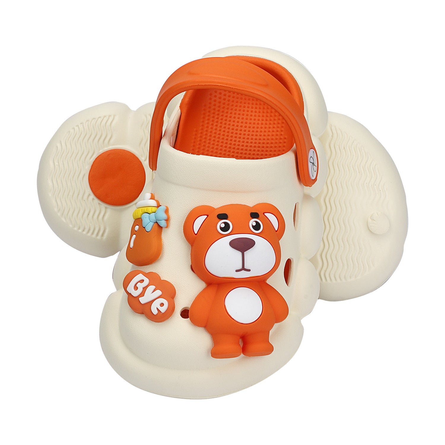 BEAR CARTOON APPLIQUE DETAILED CLOGS - ORANGE