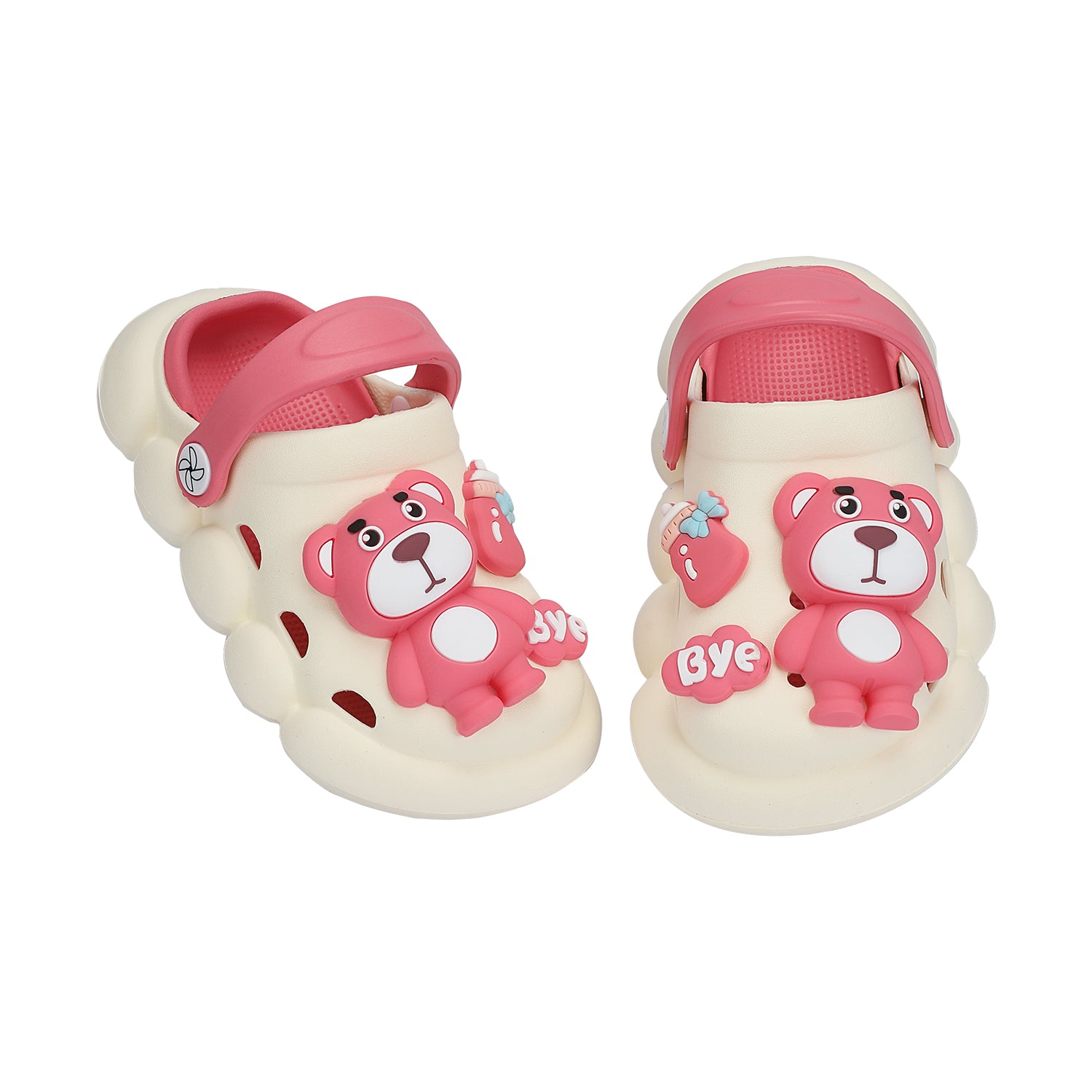BEAR CARTOON APPLIQUE DETAILED CLOGS - PINK