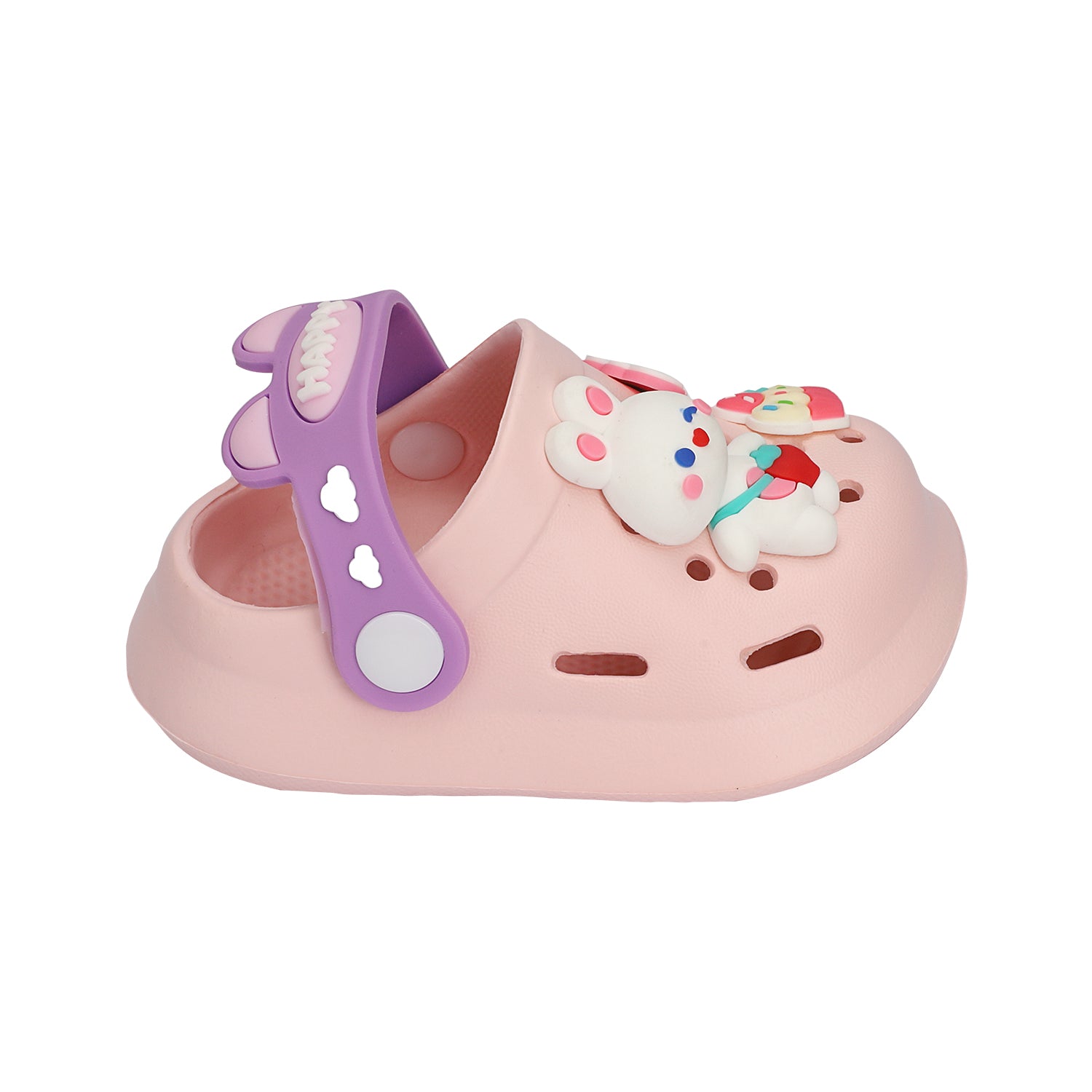 BUNNY RABBIT & CUP CAKE APPLIQUE CLOGS - LIGHT PINK