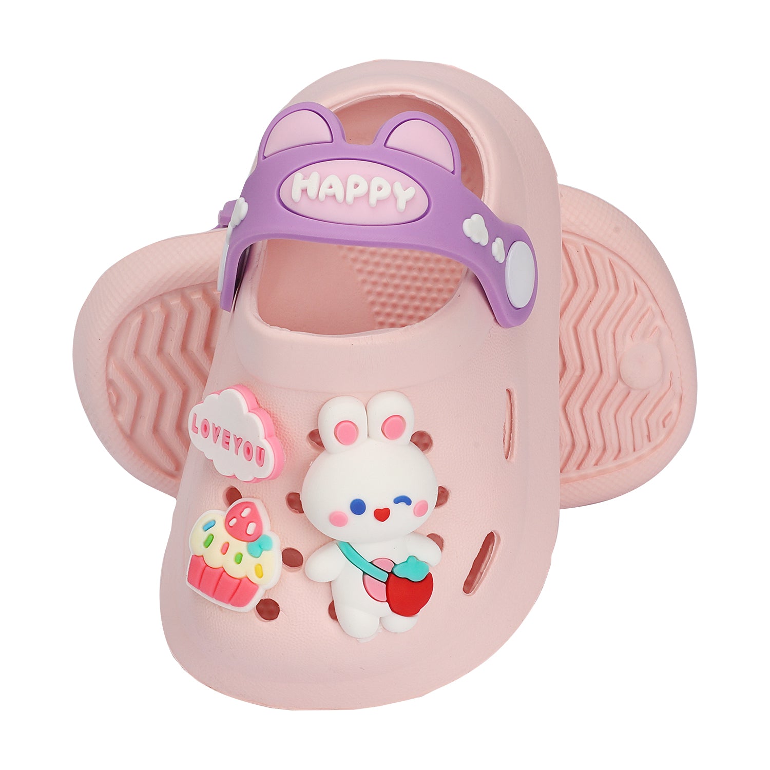 BUNNY RABBIT & CUP CAKE APPLIQUE CLOGS - LIGHT PINK
