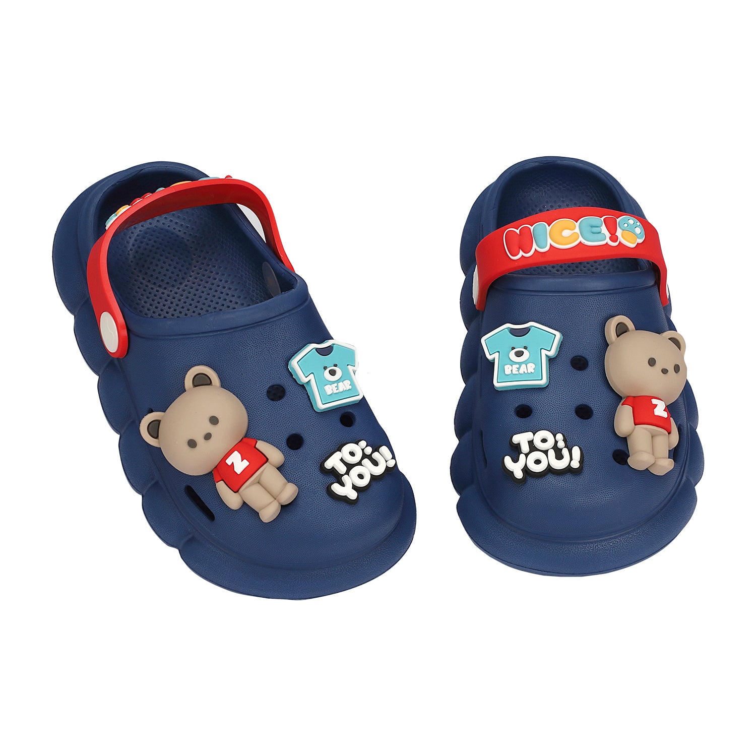 BEAR & BABY T-SHIRT APPLIQUE CLOGS - BLUE