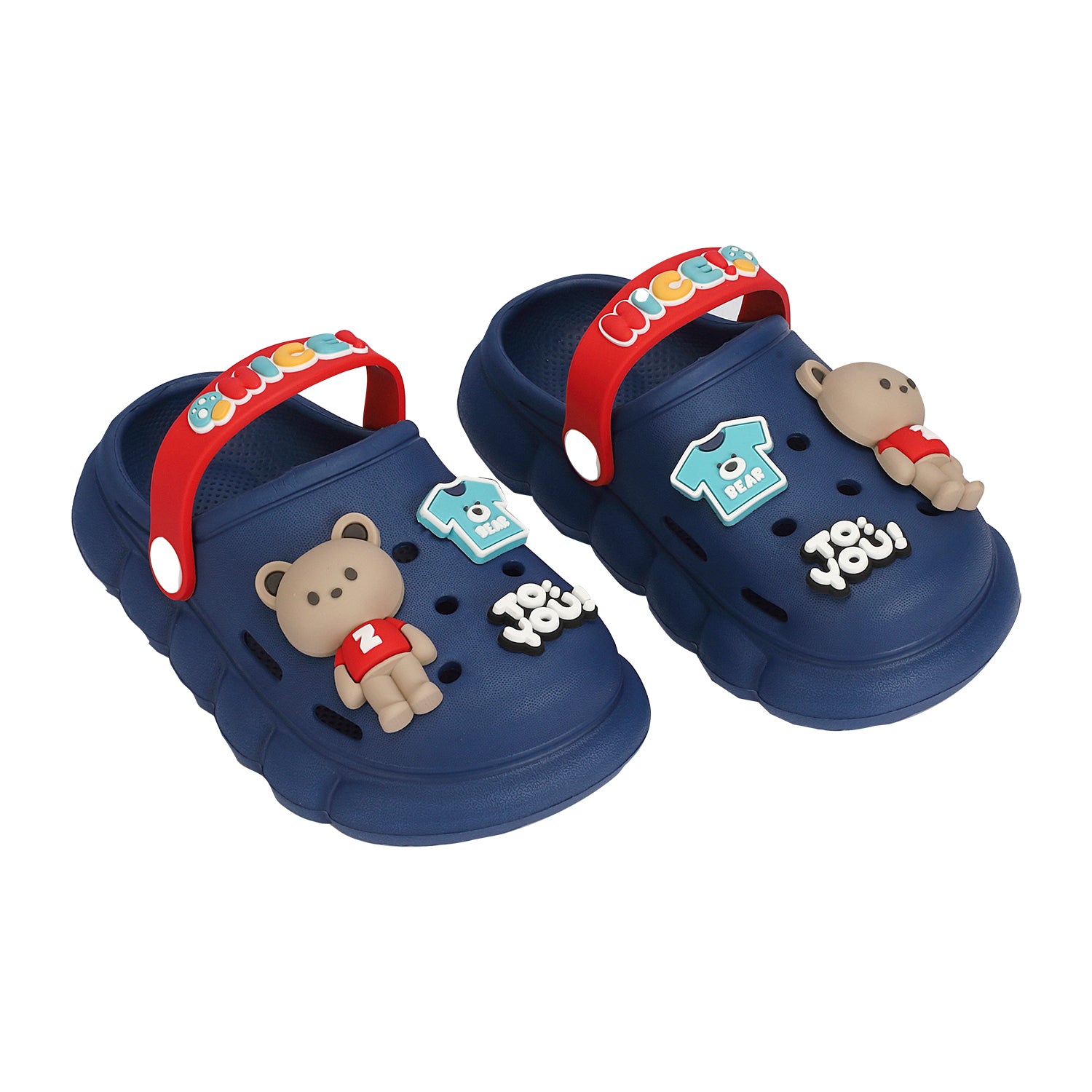 BEAR & BABY T-SHIRT APPLIQUE CLOGS - BLUE