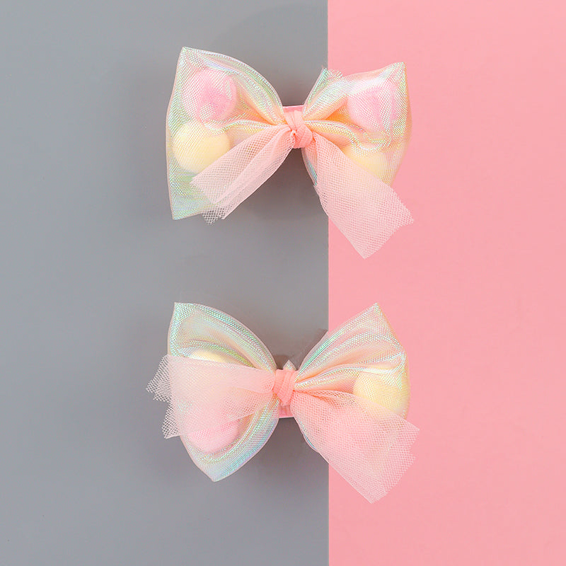 BOW WITH POM POM HAIR PINS