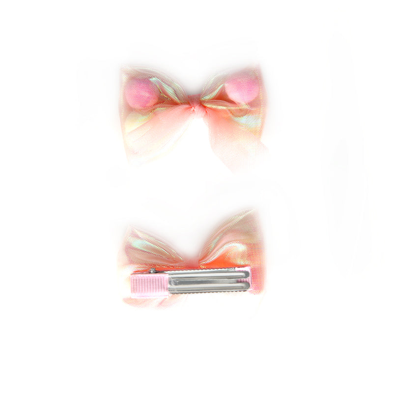 BOW WITH POM POM HAIR PINS