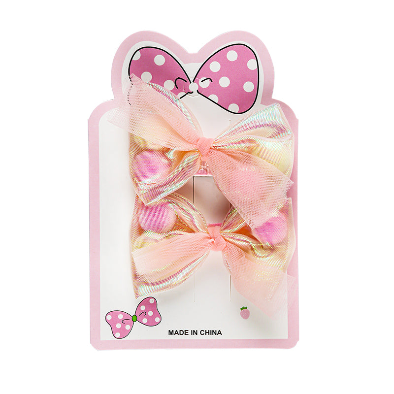 BOW WITH POM POM HAIR PINS