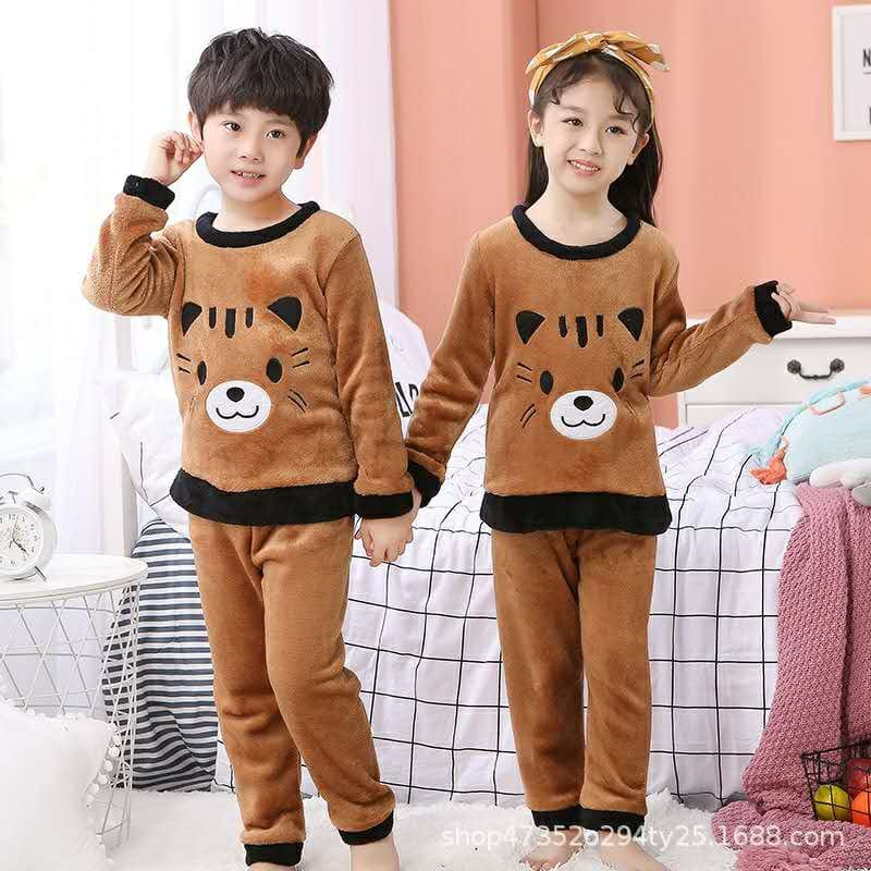 TIGER FACE FURR FULL SLEEVES NIGHT SUIT -BROWN