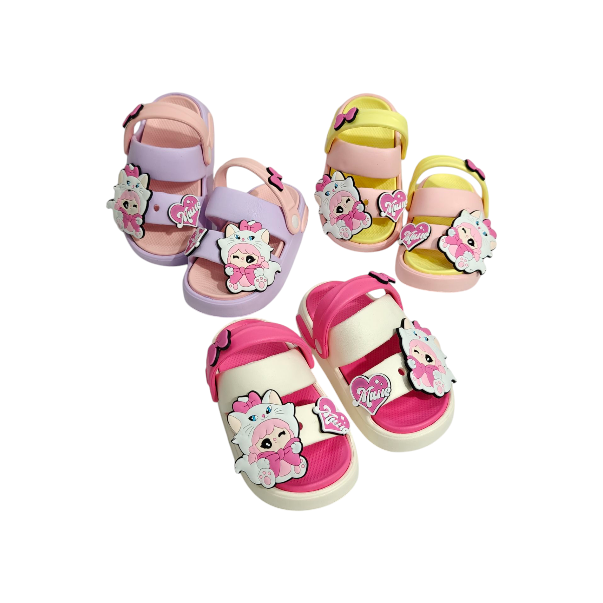Cat Applique Sandal Style Clogs - Yellow