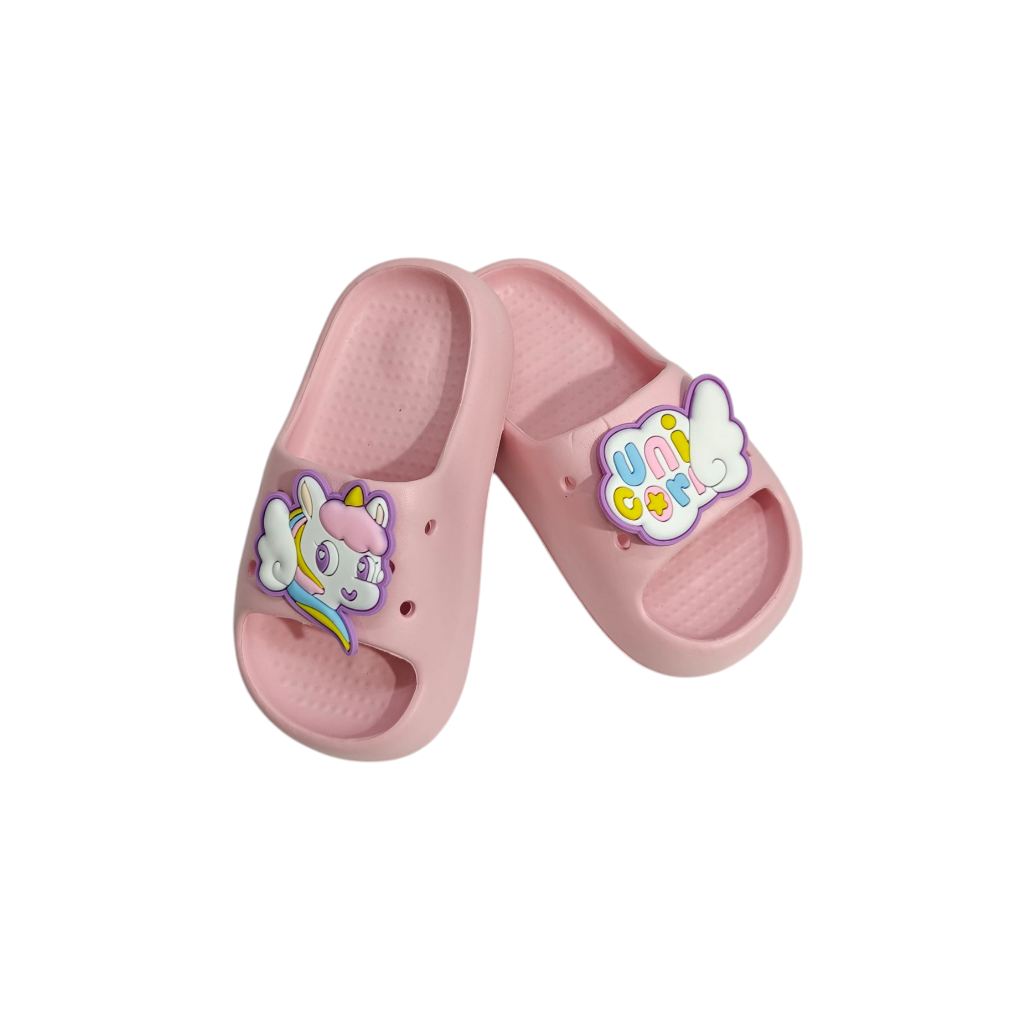 Unicorn Applique Flip Flops - Light Pink