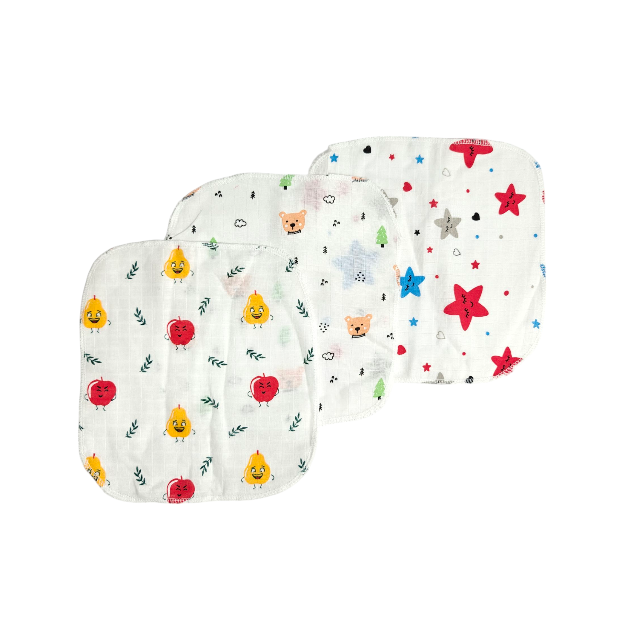 ASSORTED MUSLIN HANDKERCHIEFS PACK OF 3 - MULTICOLOR