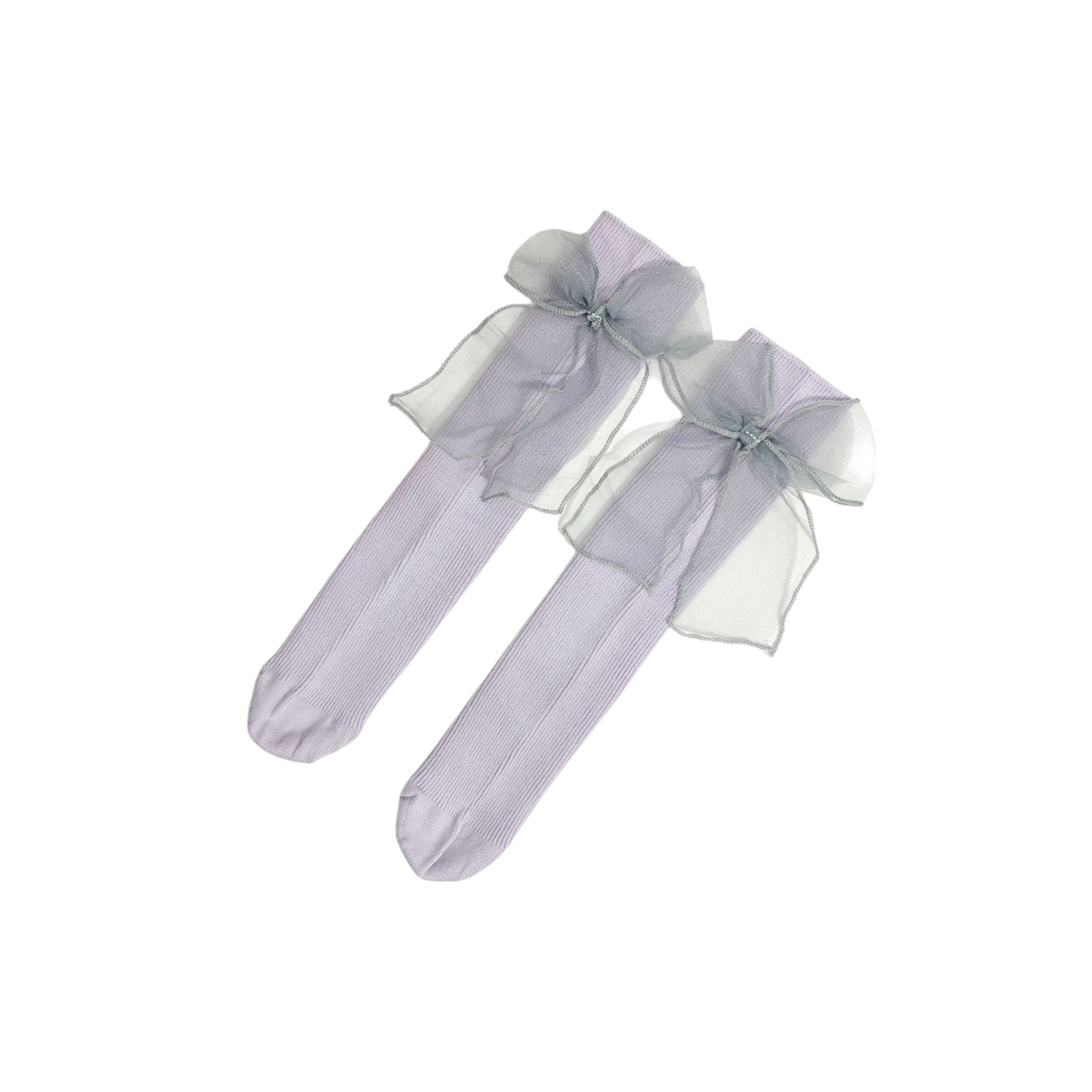 ORGANZA BOW KOREAN STYLE FREE SIZE COTTON LONG SOCKS