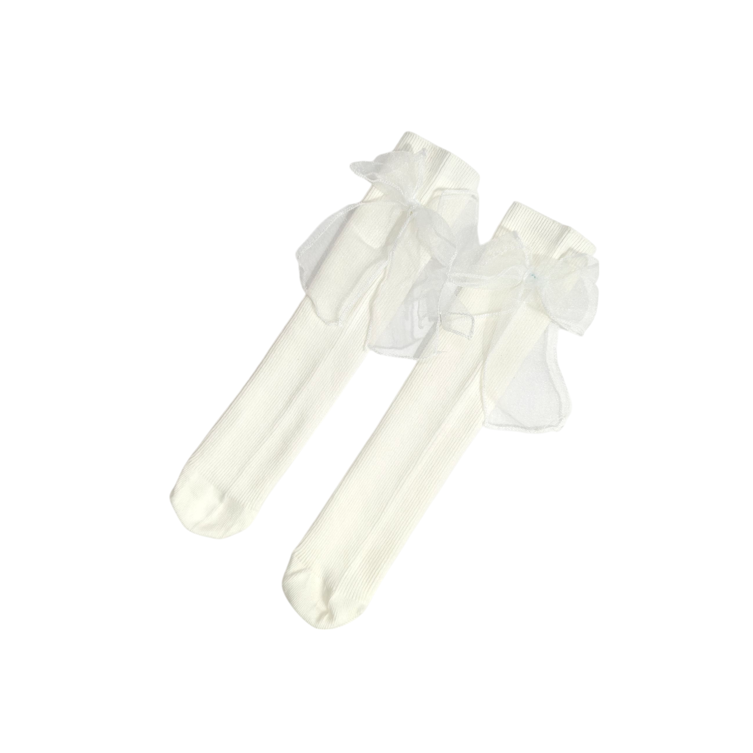 ORGANZA BOW KOREAN STYLE FREE SIZE COTTON LONG SOCKS