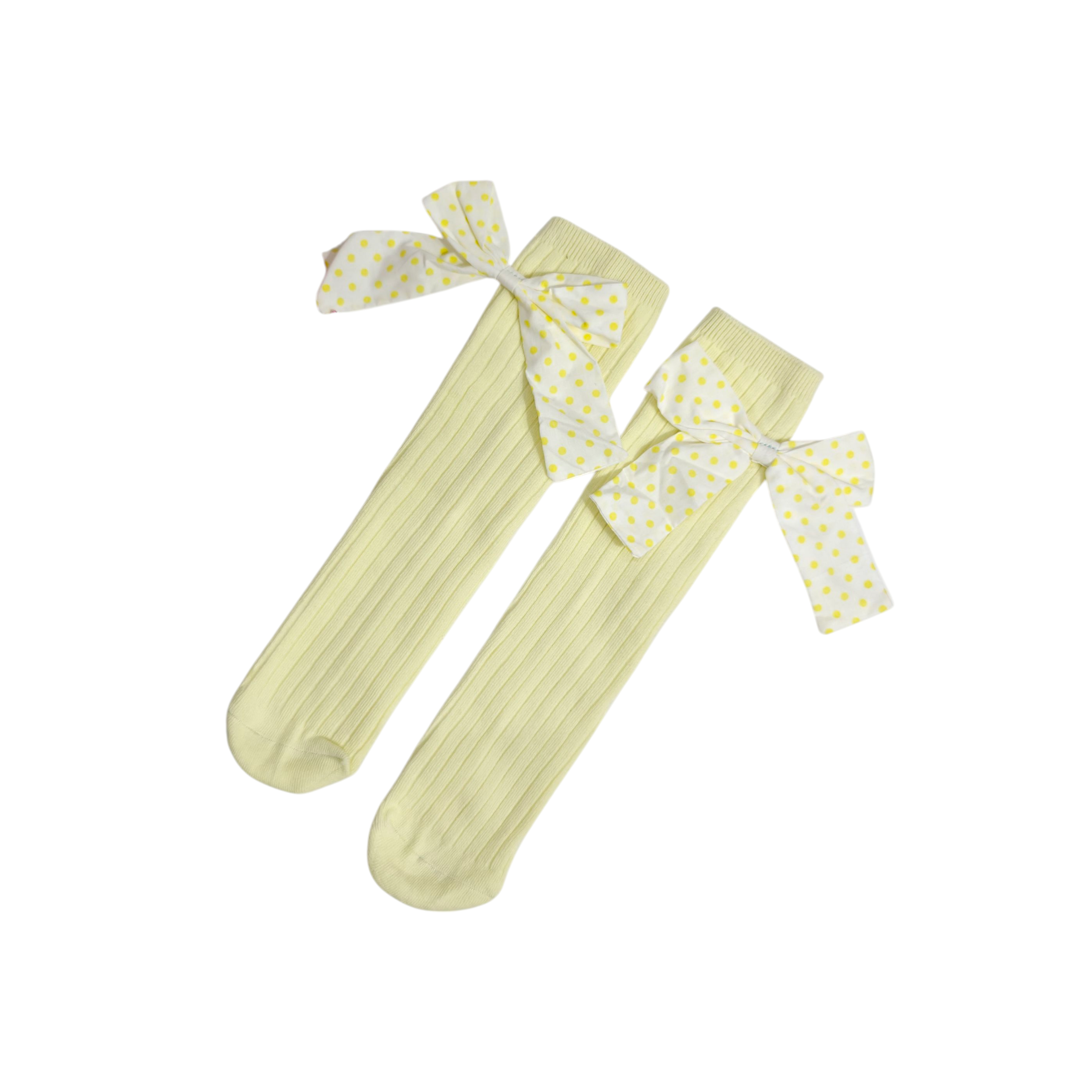 POLKA DOTTED BOW KOREAN STYLE FREE SIZE COTTON LONG SOCKS